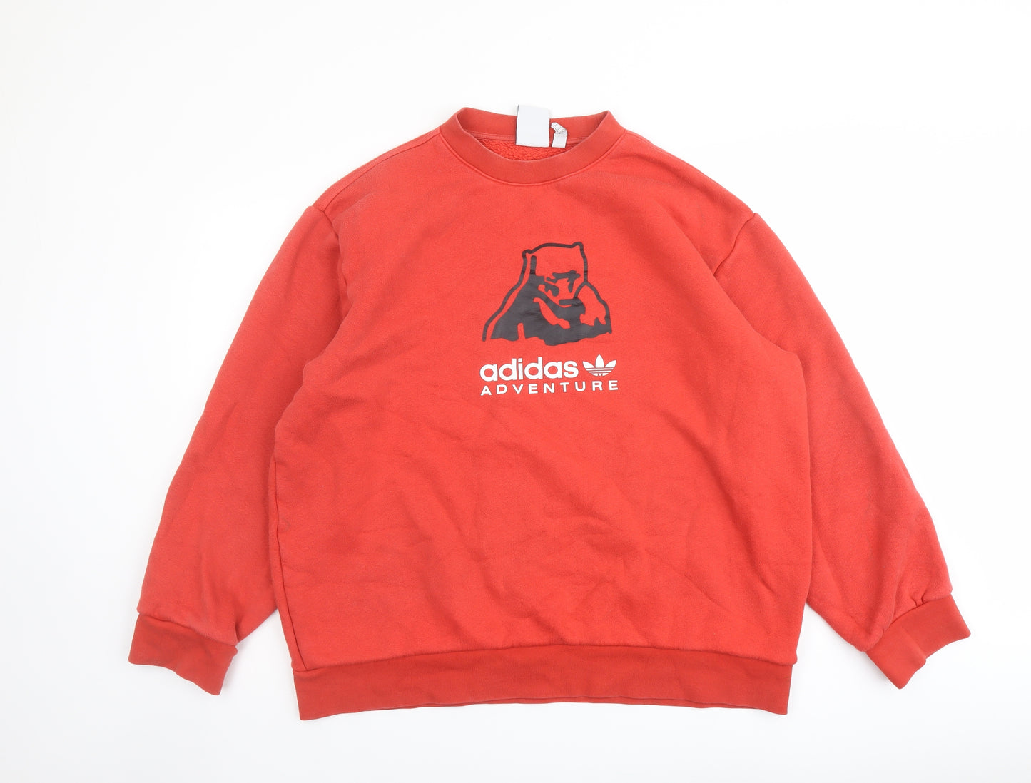 adidas Mens Red Cotton Pullover Sweatshirt Size L - Adidas Adventure Bear