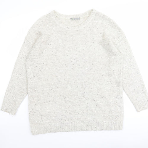 Marks and Spencer Womens Beige Round Neck Acrylic Pullover Jumper Size 10