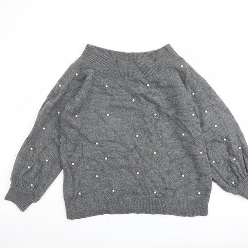 NEXT Womens Grey Boat Neck Acrylic Pullover Jumper Size 14 - Beaded