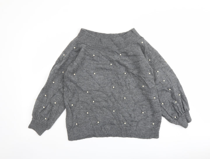 NEXT Womens Grey Boat Neck Acrylic Pullover Jumper Size 14 - Beaded
