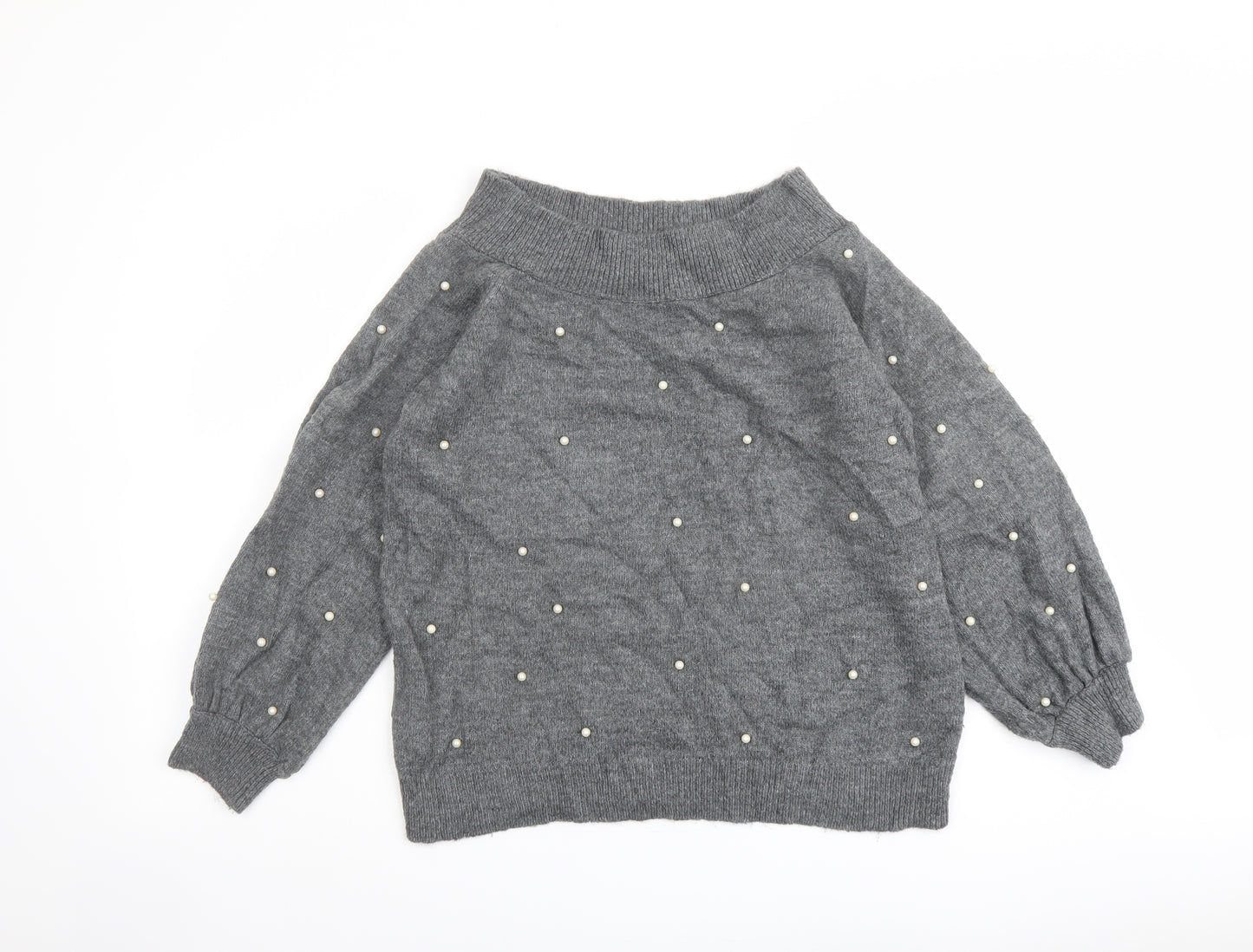 NEXT Womens Grey Boat Neck Acrylic Pullover Jumper Size 14 - Beaded