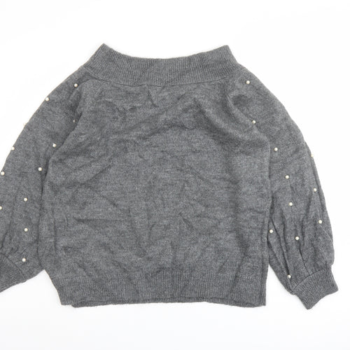 NEXT Womens Grey Boat Neck Acrylic Pullover Jumper Size 14 - Beaded