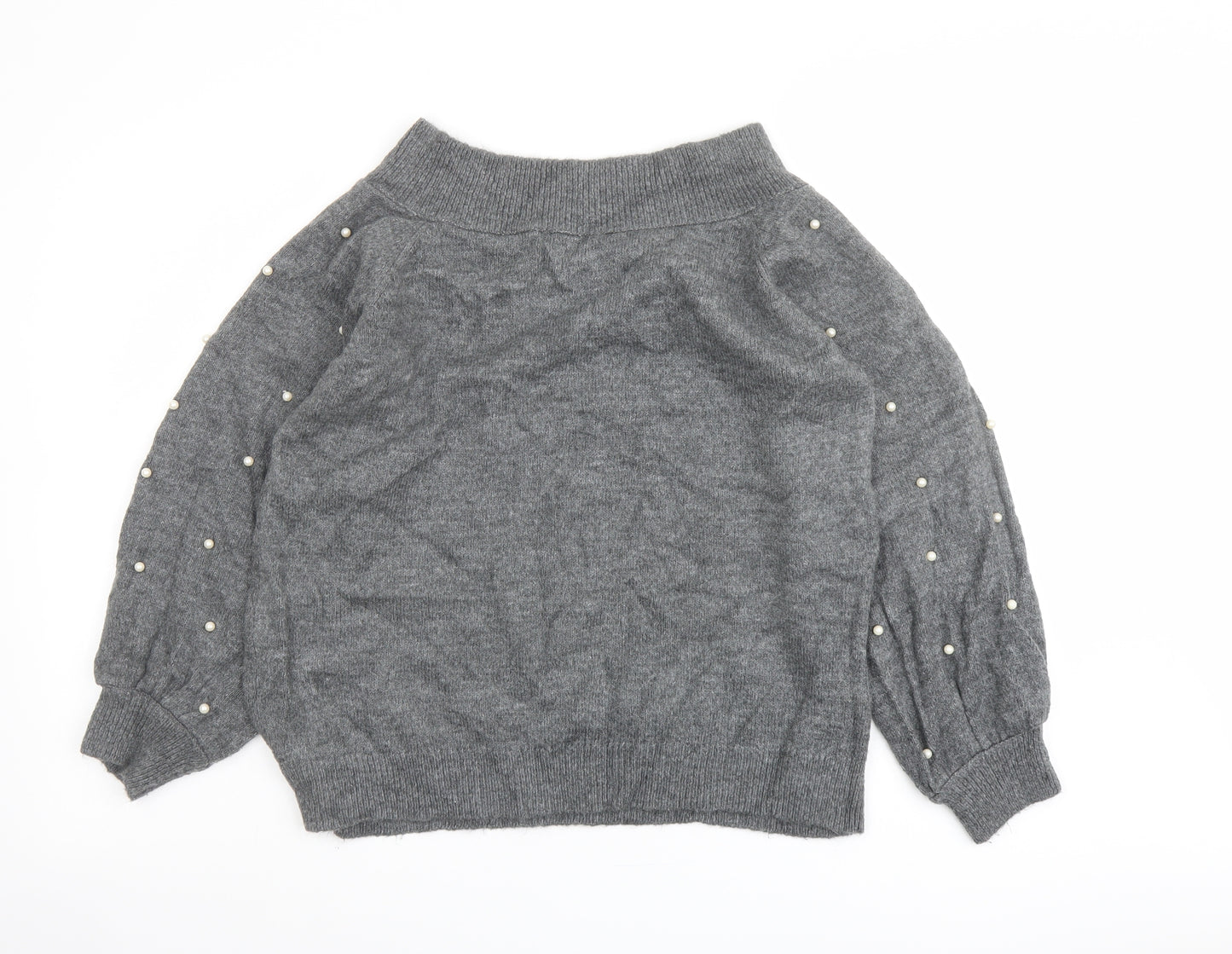 NEXT Womens Grey Boat Neck Acrylic Pullover Jumper Size 14 - Beaded
