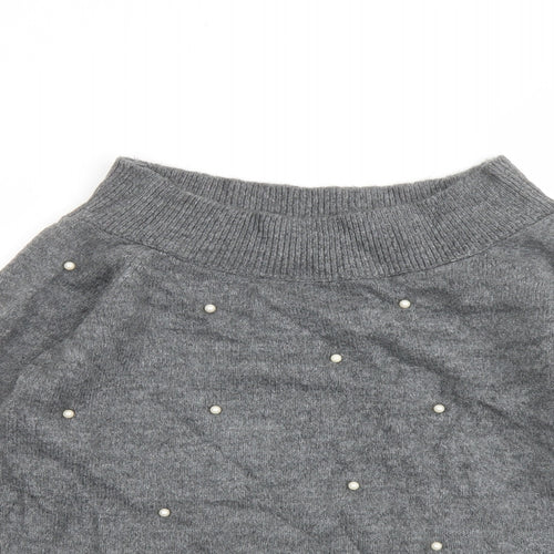 NEXT Womens Grey Boat Neck Acrylic Pullover Jumper Size 14 - Beaded