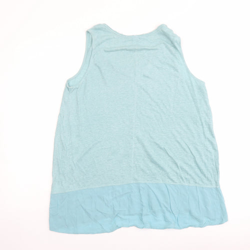 White Stuff Womens Blue Linen Basic Tank Size 16 Round Neck