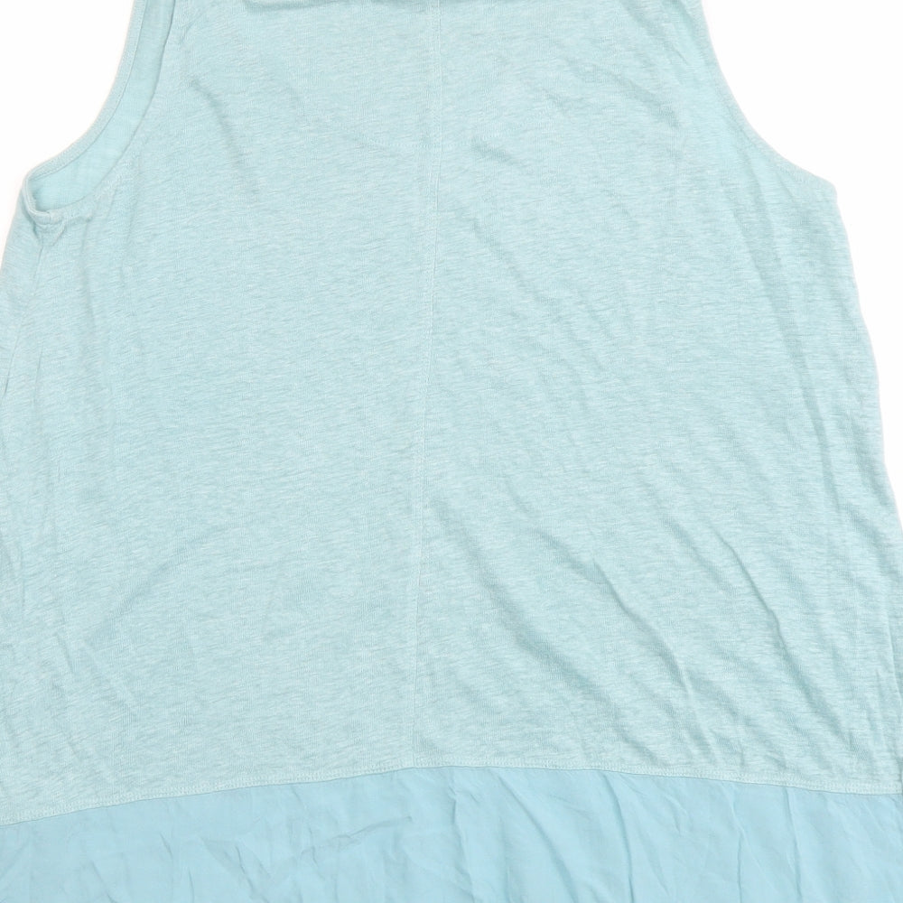 White Stuff Womens Blue Linen Basic Tank Size 16 Round Neck