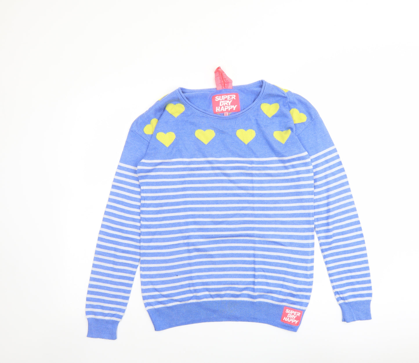 Superdry Womens Blue Round Neck Striped Acrylic Pullover Jumper Size M