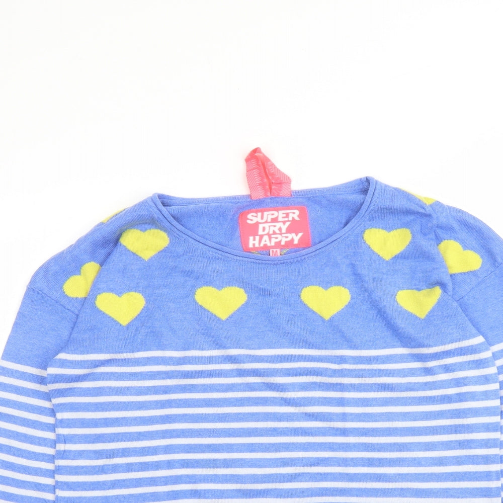 Superdry Womens Blue Round Neck Striped Acrylic Pullover Jumper Size M