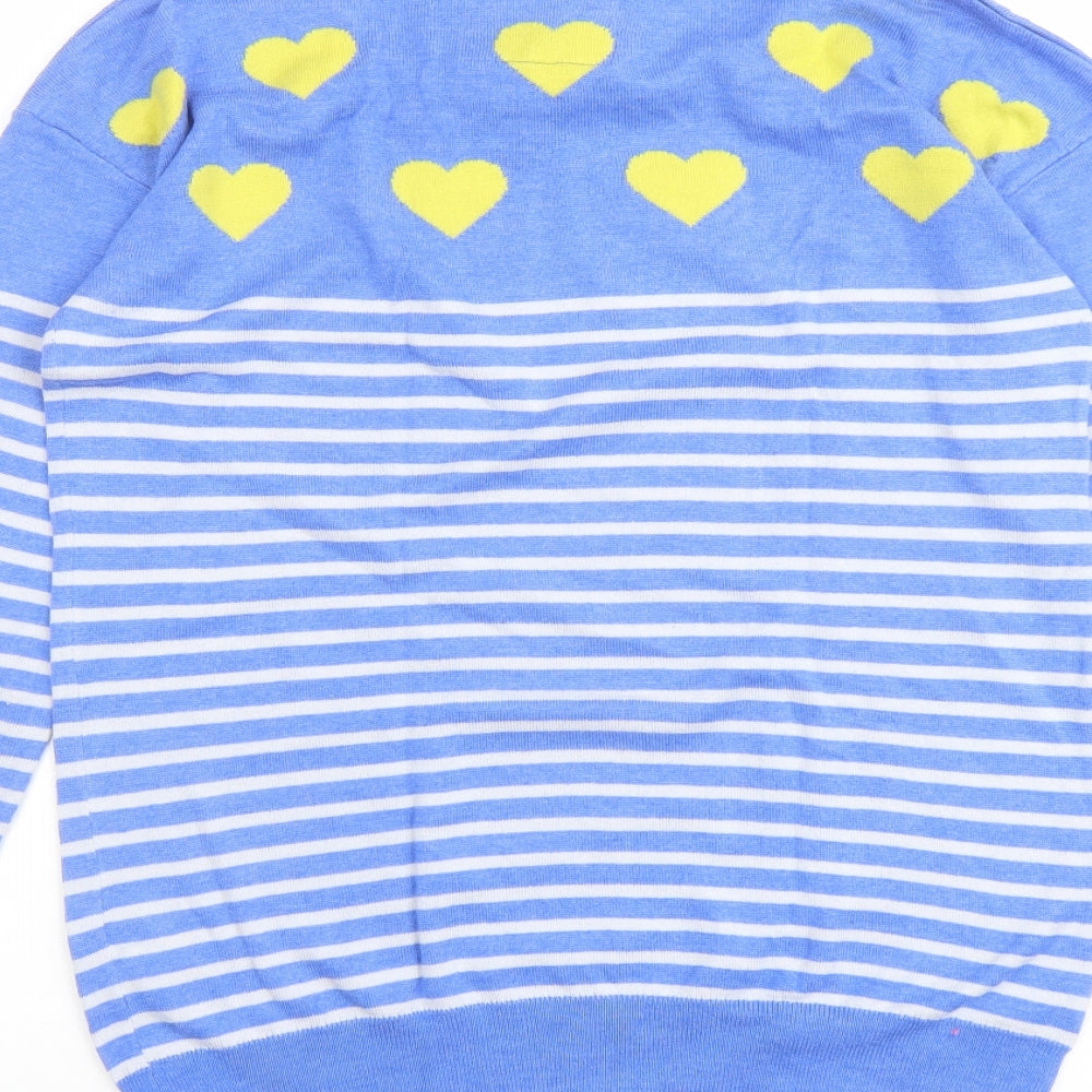 Superdry Womens Blue Round Neck Striped Acrylic Pullover Jumper Size M