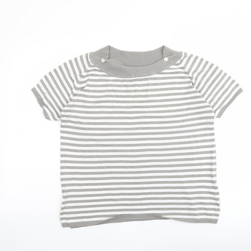 Olsen Womens Grey Round Neck Striped Viscose Pullover Jumper Size 18