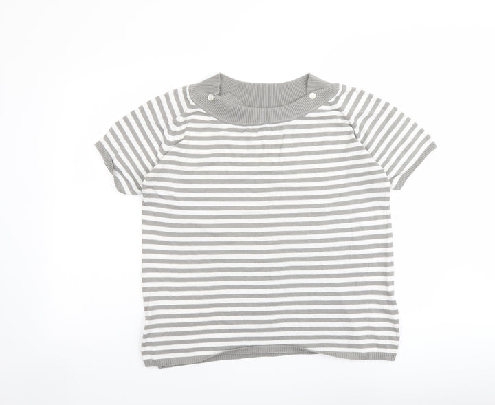 Olsen Womens Grey Round Neck Striped Viscose Pullover Jumper Size 18