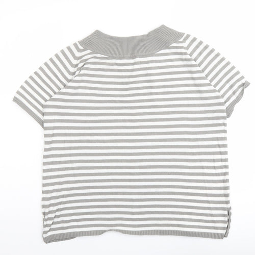 Olsen Womens Grey Round Neck Striped Viscose Pullover Jumper Size 18
