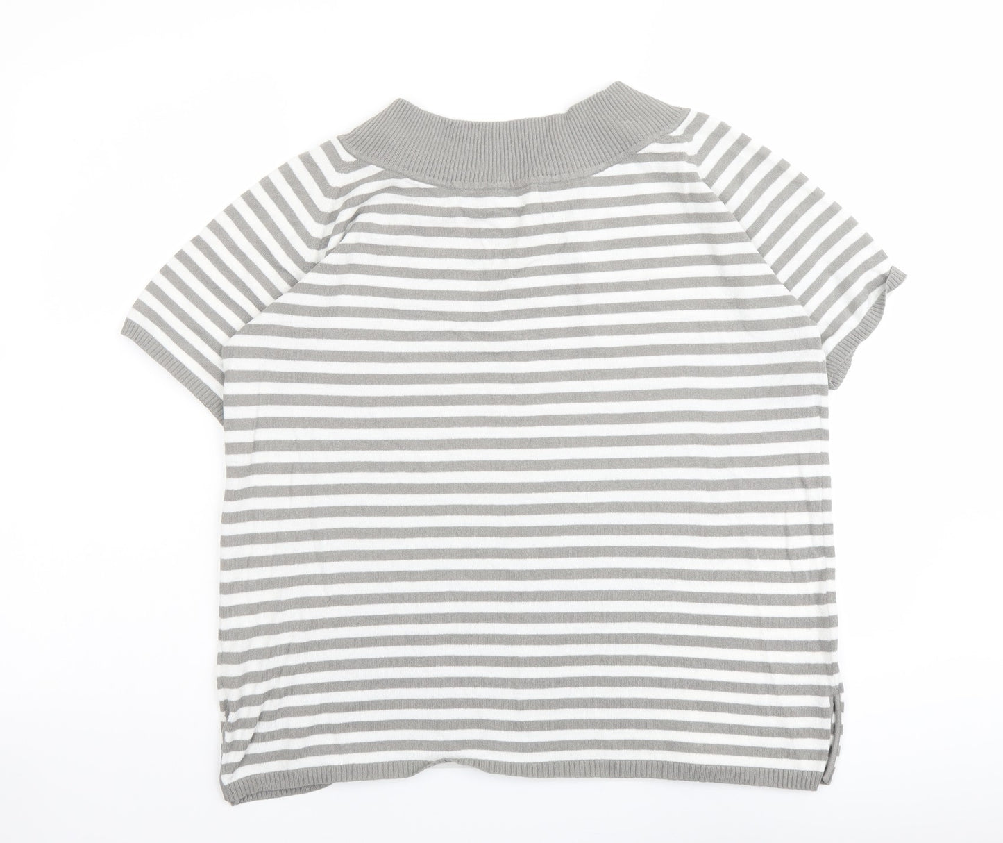 Olsen Womens Grey Round Neck Striped Viscose Pullover Jumper Size 18