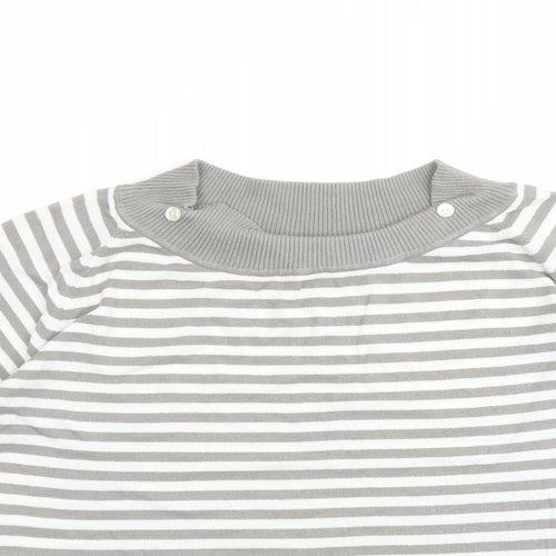 Olsen Womens Grey Round Neck Striped Viscose Pullover Jumper Size 18