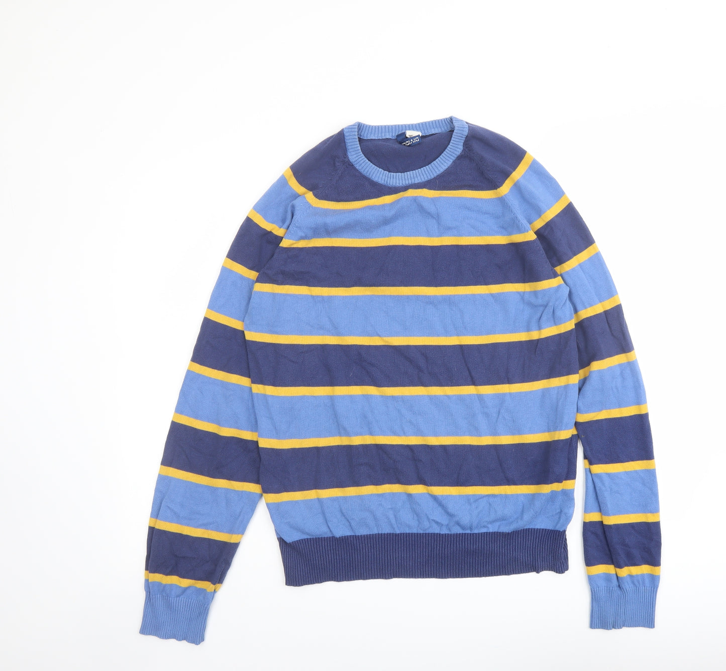 H&M Mens Blue Crew Neck Striped Cotton Pullover Jumper Size L Long Sleeve