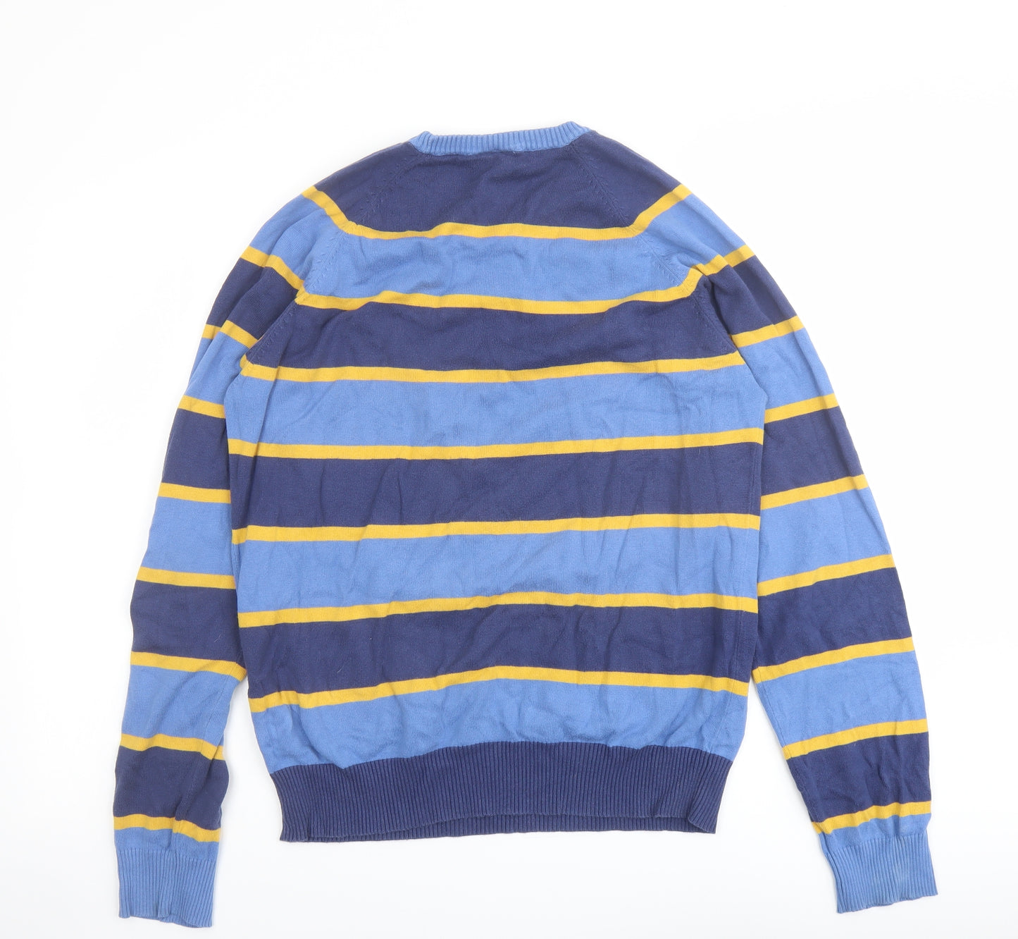 H&M Mens Blue Crew Neck Striped Cotton Pullover Jumper Size L Long Sleeve