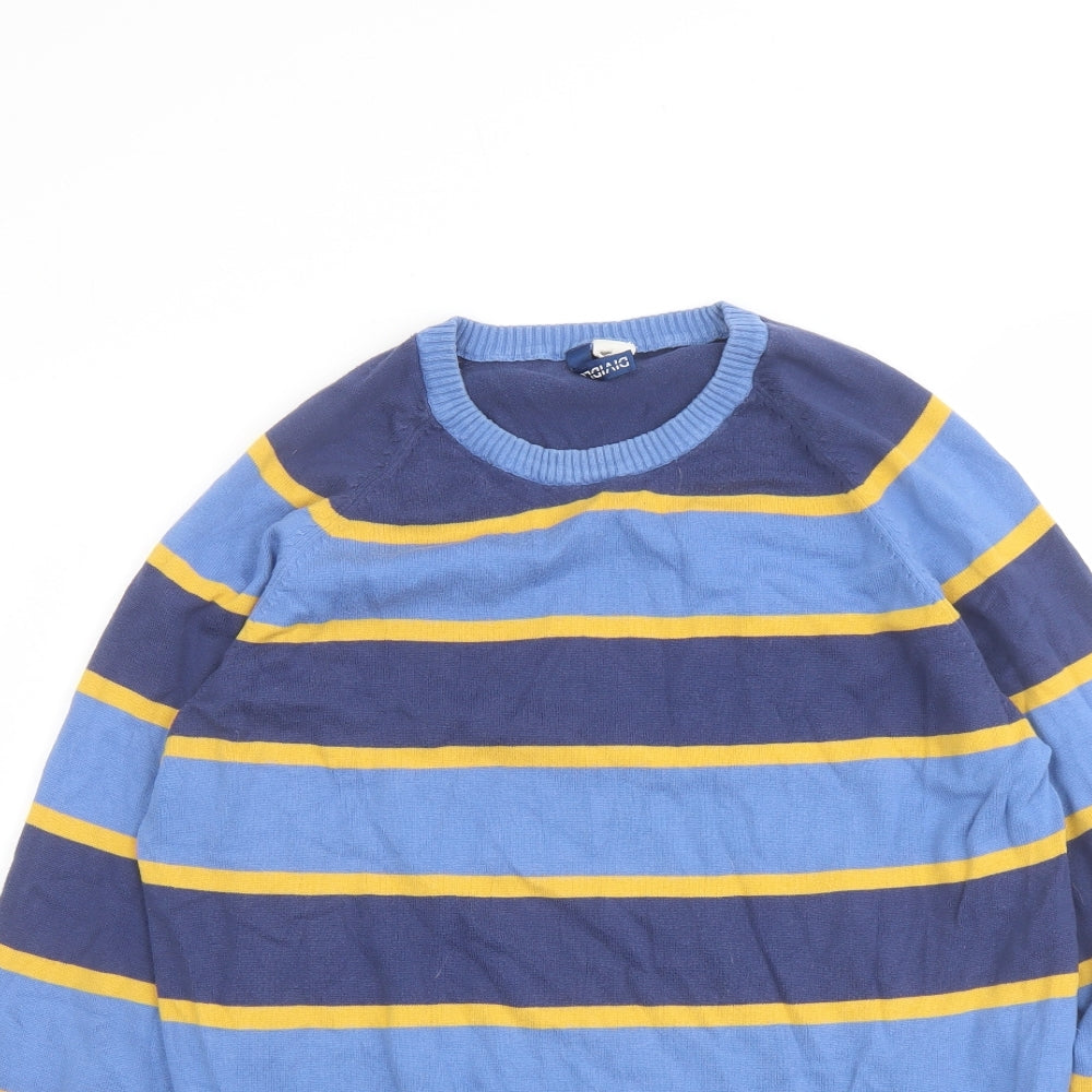 H&M Mens Blue Crew Neck Striped Cotton Pullover Jumper Size L Long Sleeve