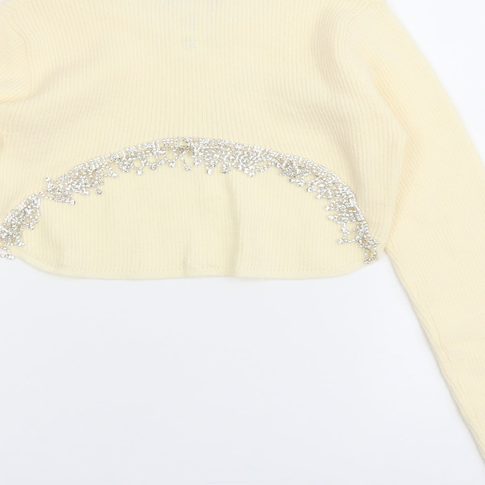 Zara Womens Ivory Polyester Cropped Blouse Size S Round Neck