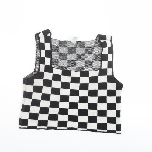 ASOS Womens Black Check Acrylic Cropped Tank Size 4 Square Neck