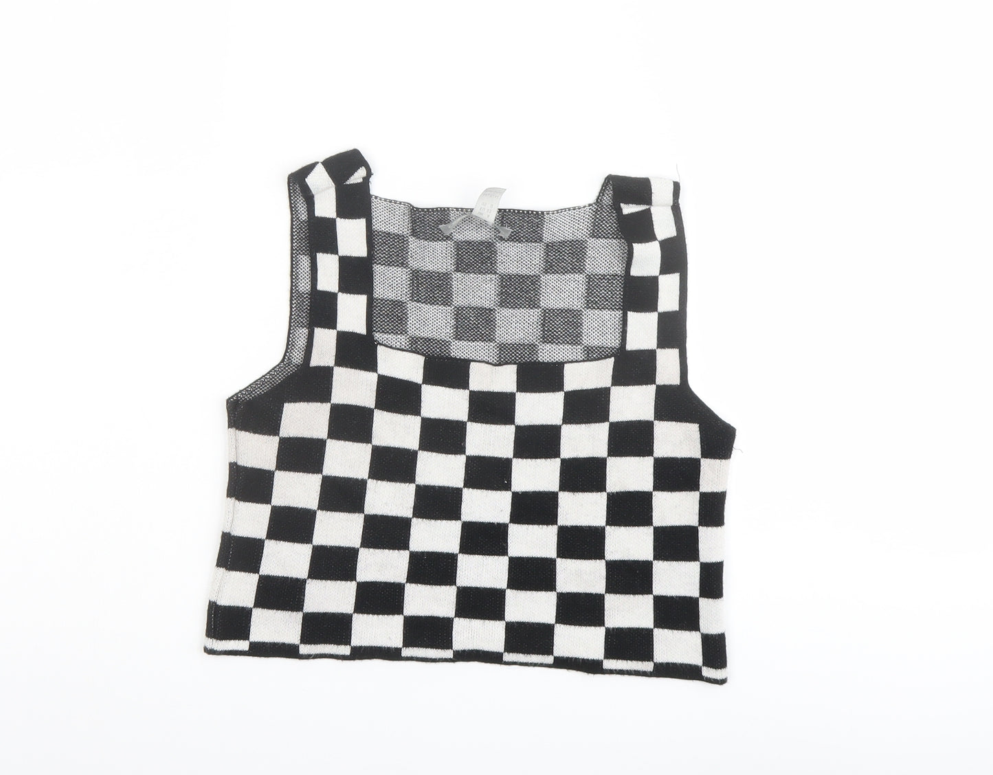ASOS Womens Black Check Acrylic Cropped Tank Size 4 Square Neck