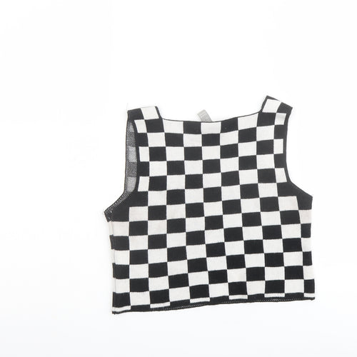 ASOS Womens Black Check Acrylic Cropped Tank Size 4 Square Neck