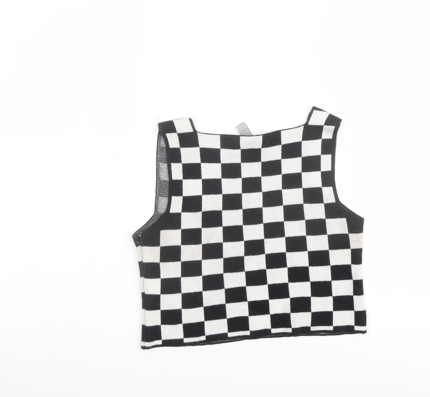 ASOS Womens Black Check Acrylic Cropped Tank Size 4 Square Neck