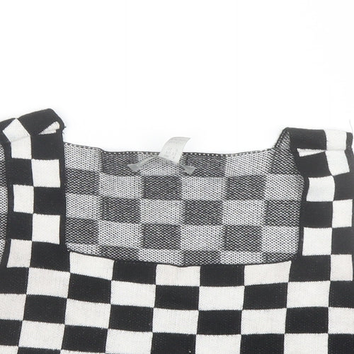 ASOS Womens Black Check Acrylic Cropped Tank Size 4 Square Neck