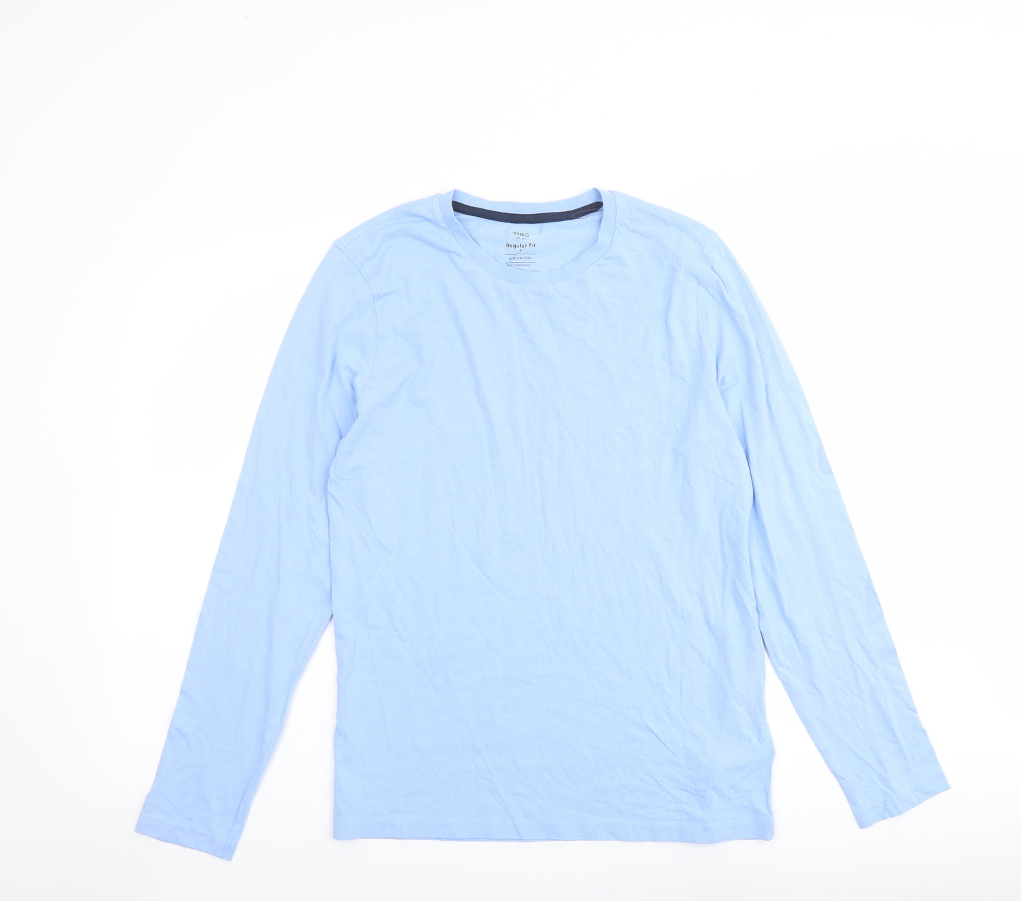 Marks and Spencer Mens Blue Cotton T-Shirt Size S Round Neck