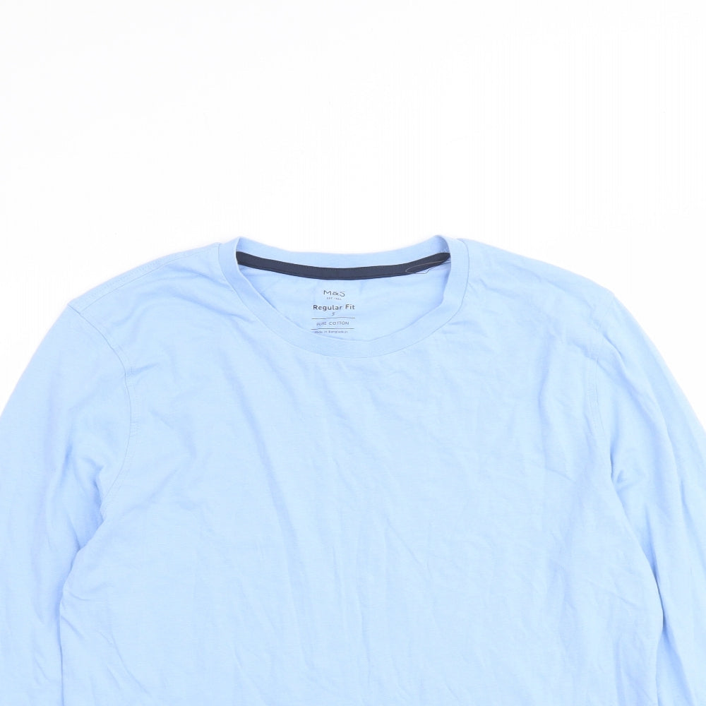 Marks and Spencer Mens Blue Cotton T-Shirt Size S Round Neck