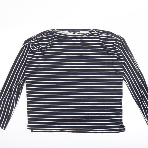 French Connection Womens Blue Striped Cotton Basic T-Shirt Size S Round Neck