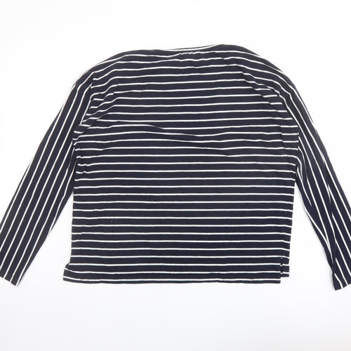 French Connection Womens Blue Striped Cotton Basic T-Shirt Size S Round Neck