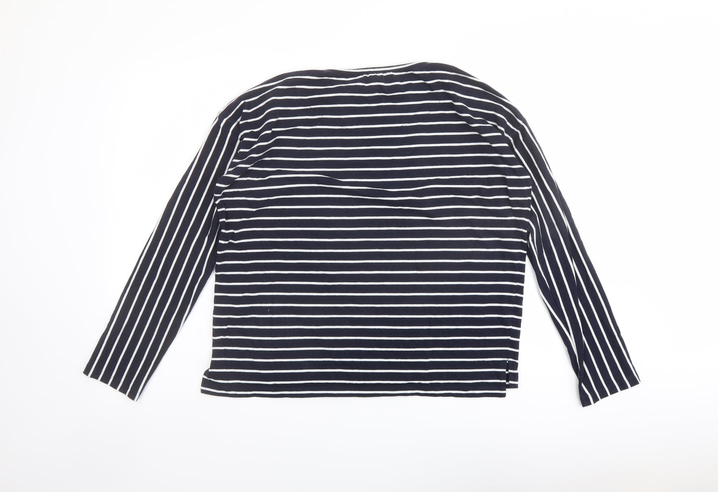 French Connection Womens Blue Striped Cotton Basic T-Shirt Size S Round Neck