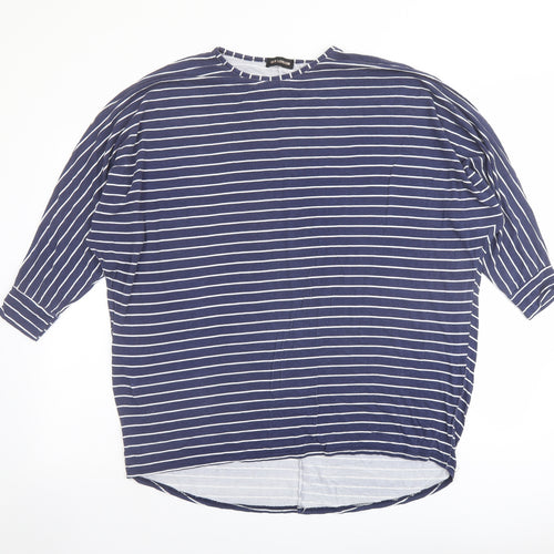 QED London Womens Blue Striped Viscose Basic Blouse Size M Round Neck
