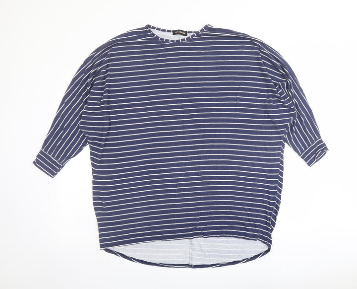 QED London Womens Blue Striped Viscose Basic Blouse Size M Round Neck
