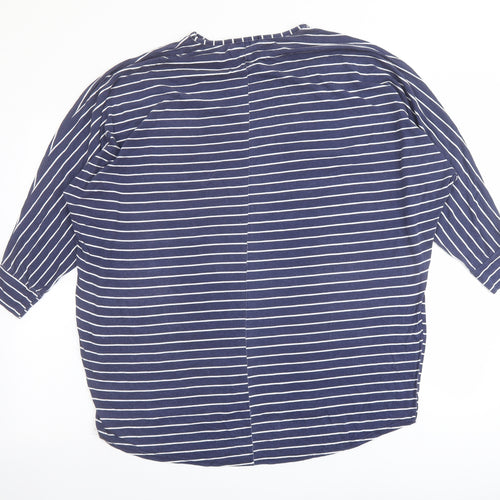 QED London Womens Blue Striped Viscose Basic Blouse Size M Round Neck