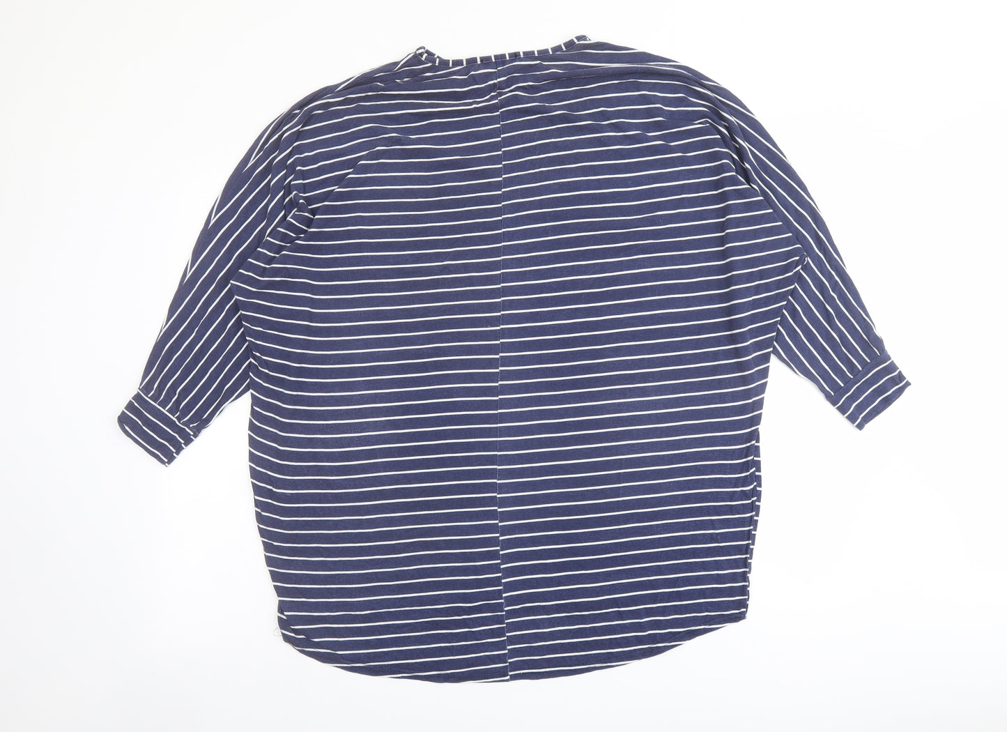 QED London Womens Blue Striped Viscose Basic Blouse Size M Round Neck