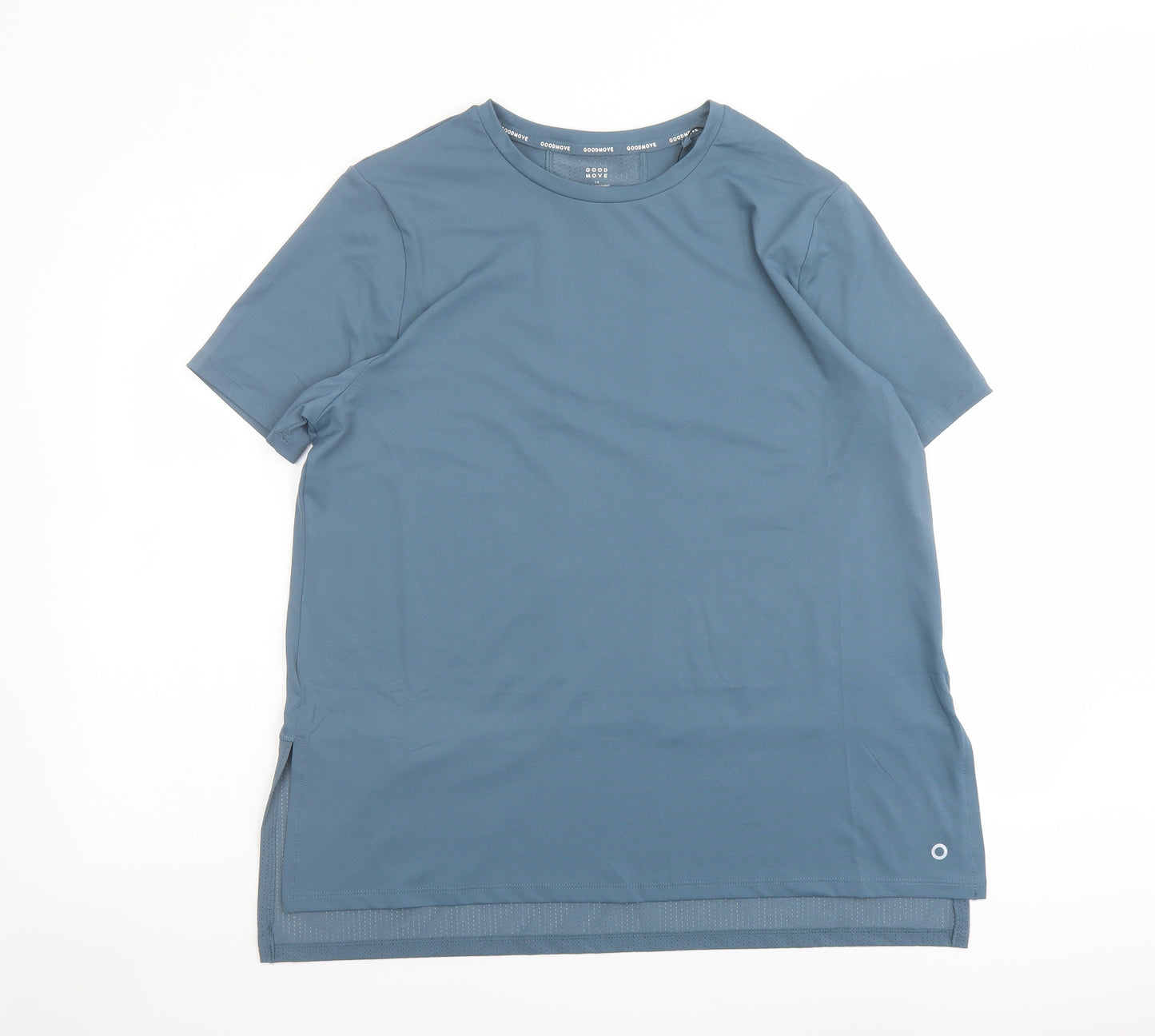 GOOD MOVE Womens Blue Polyester Basic T-Shirt Size 14 Round Neck Pullover