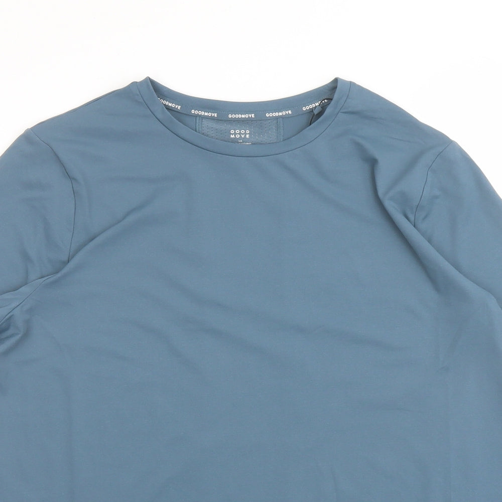 GOOD MOVE Womens Blue Polyester Basic T-Shirt Size 14 Round Neck Pullover
