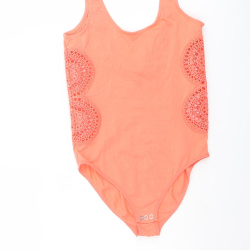 Topshop Womens Orange Cotton Playsuit One-Piece Size 8 Snap - Cut Out Lace Side