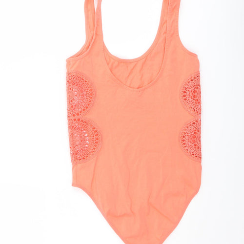 Topshop Womens Orange Cotton Playsuit One-Piece Size 8 Snap - Cut Out Lace Side