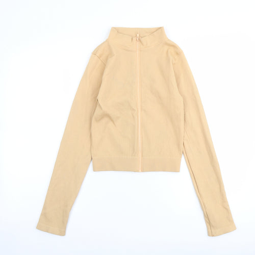 PRETTYLITTLETHING Womens Beige Polyamide Full Zip Sweatshirt Size M Zip