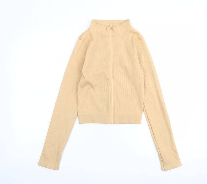PRETTYLITTLETHING Womens Beige Polyamide Full Zip Sweatshirt Size M Zip