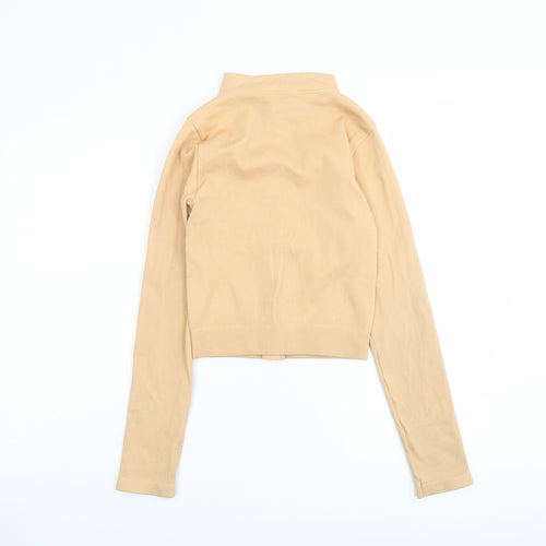 PRETTYLITTLETHING Womens Beige Polyamide Full Zip Sweatshirt Size M Zip