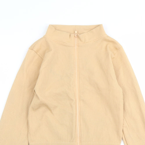 PRETTYLITTLETHING Womens Beige Polyamide Full Zip Sweatshirt Size M Zip