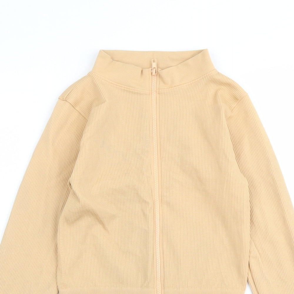 PRETTYLITTLETHING Womens Beige Polyamide Full Zip Sweatshirt Size M Zip