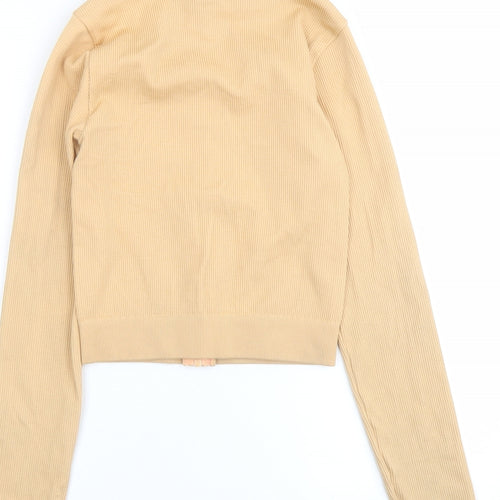 PRETTYLITTLETHING Womens Beige Polyamide Full Zip Sweatshirt Size M Zip