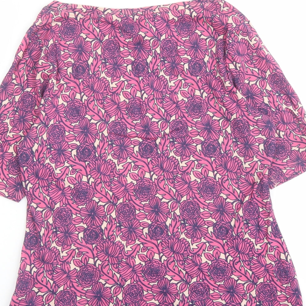Marks and Spencer Womens Purple Floral Cotton Basic Blouse Size 14 Round Neck