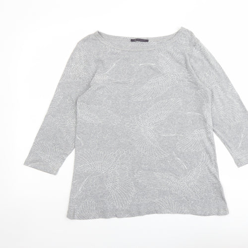 Marks and Spencer Womens Grey Geometric Cotton Basic Blouse Size 16 Boat Neck