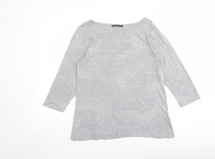 Marks and Spencer Womens Grey Geometric Cotton Basic Blouse Size 16 Boat Neck