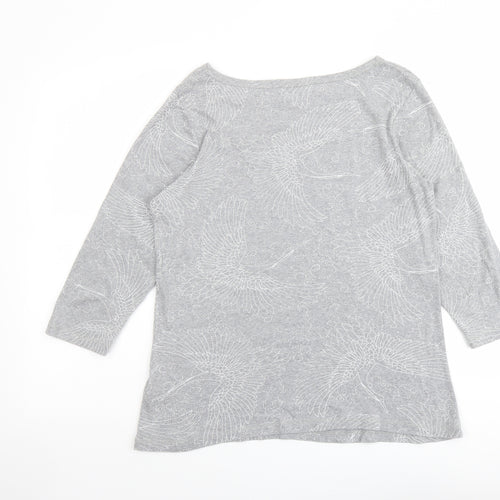 Marks and Spencer Womens Grey Geometric Cotton Basic Blouse Size 16 Boat Neck